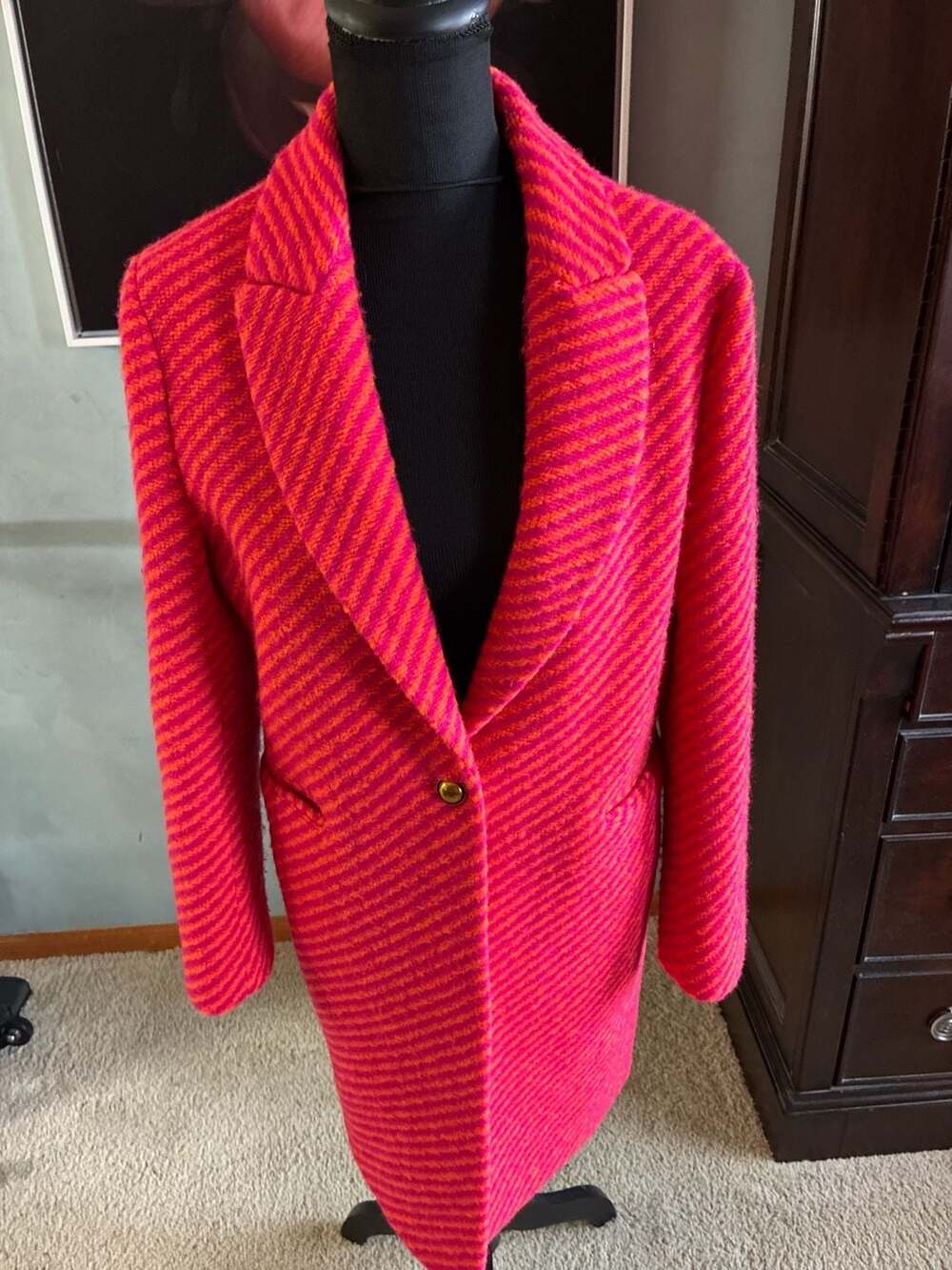 VILAGALLO striped wool coat in pink / orange Sz 42 Sz 10 A408